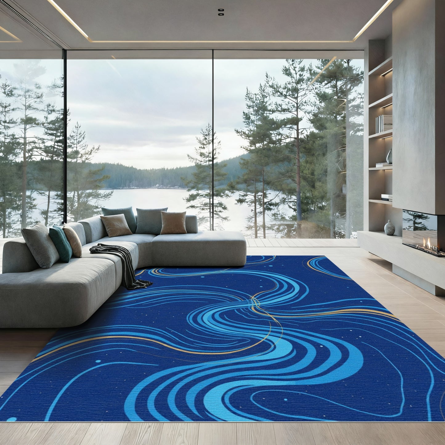 Deep Blue Swirling Currents Cosmic Rug