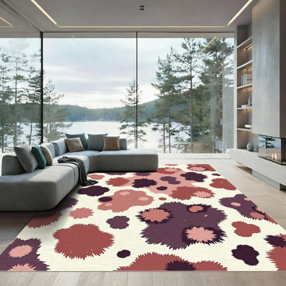 Spiky Rust Plum Abstract Blooms Rug