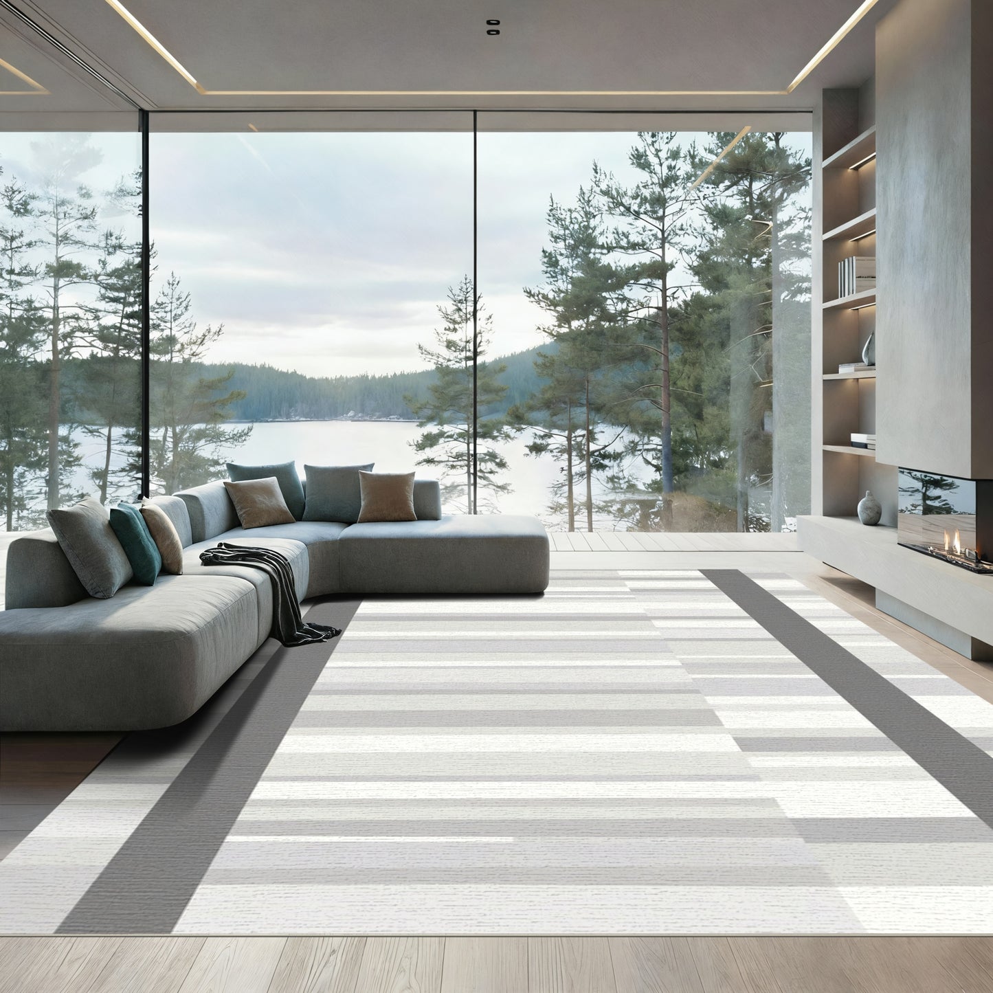 Cool Gray Horizontal Stripe Array Rug
