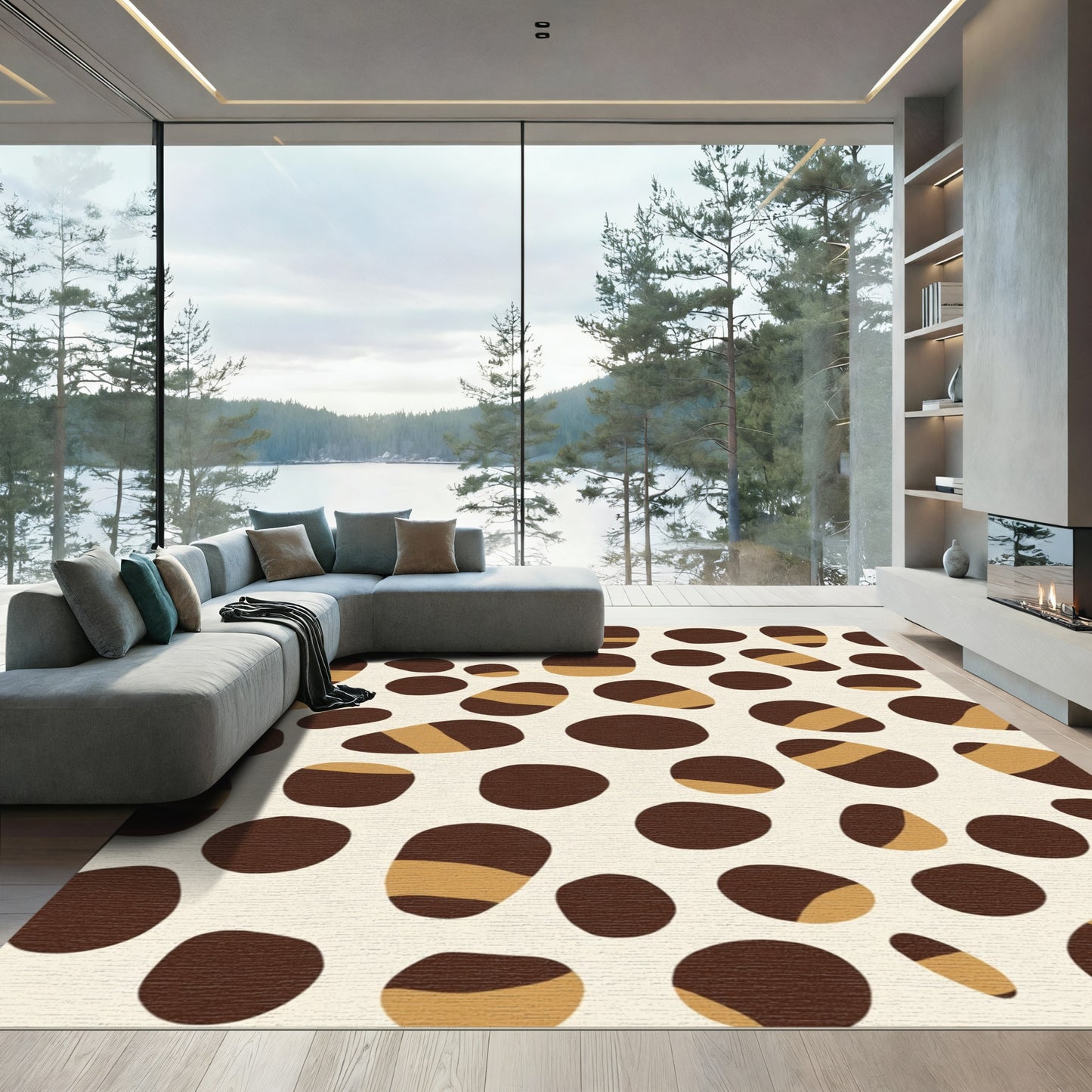 Chic Brown Ochre Pebble Scatter Rug