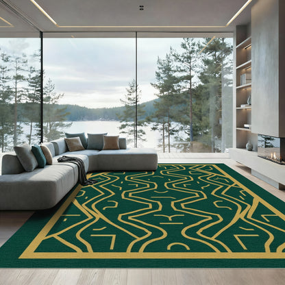 Emerald Gold Abstract Linear Deco Rug