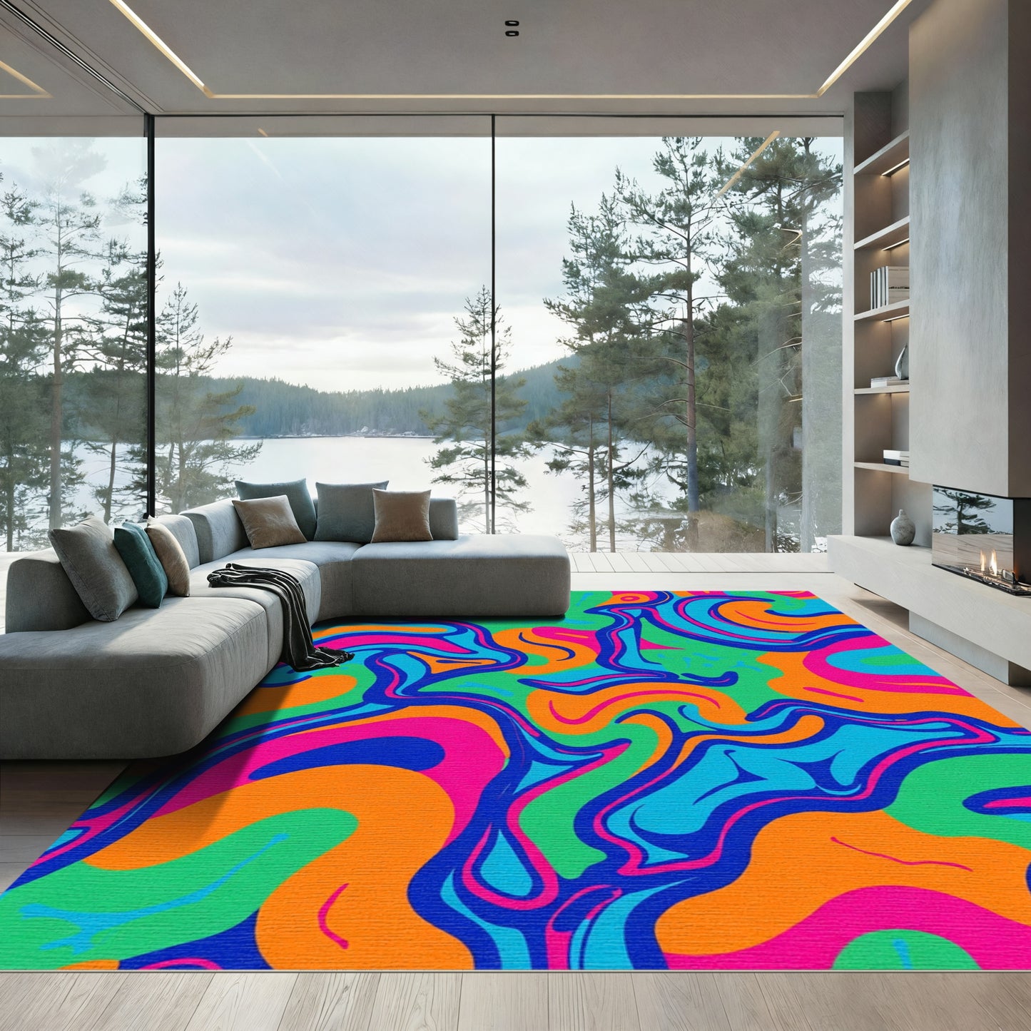 Vibrant Swirl Abstract Color Waves Rug