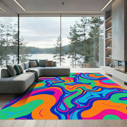 Vibrant Swirl Abstract Color Waves Rug