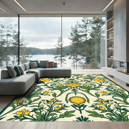 Yellow Floral Vine Scroll Accents Rug