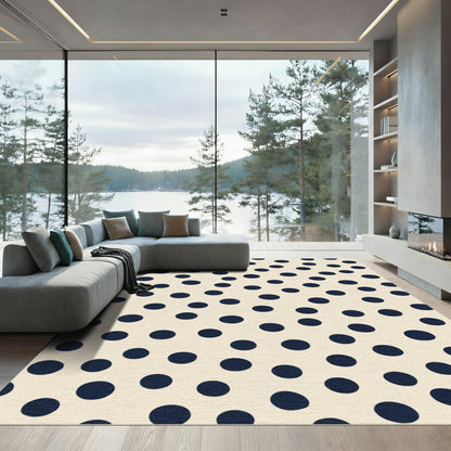 Cream Navy Polka Dot Scatter Rug