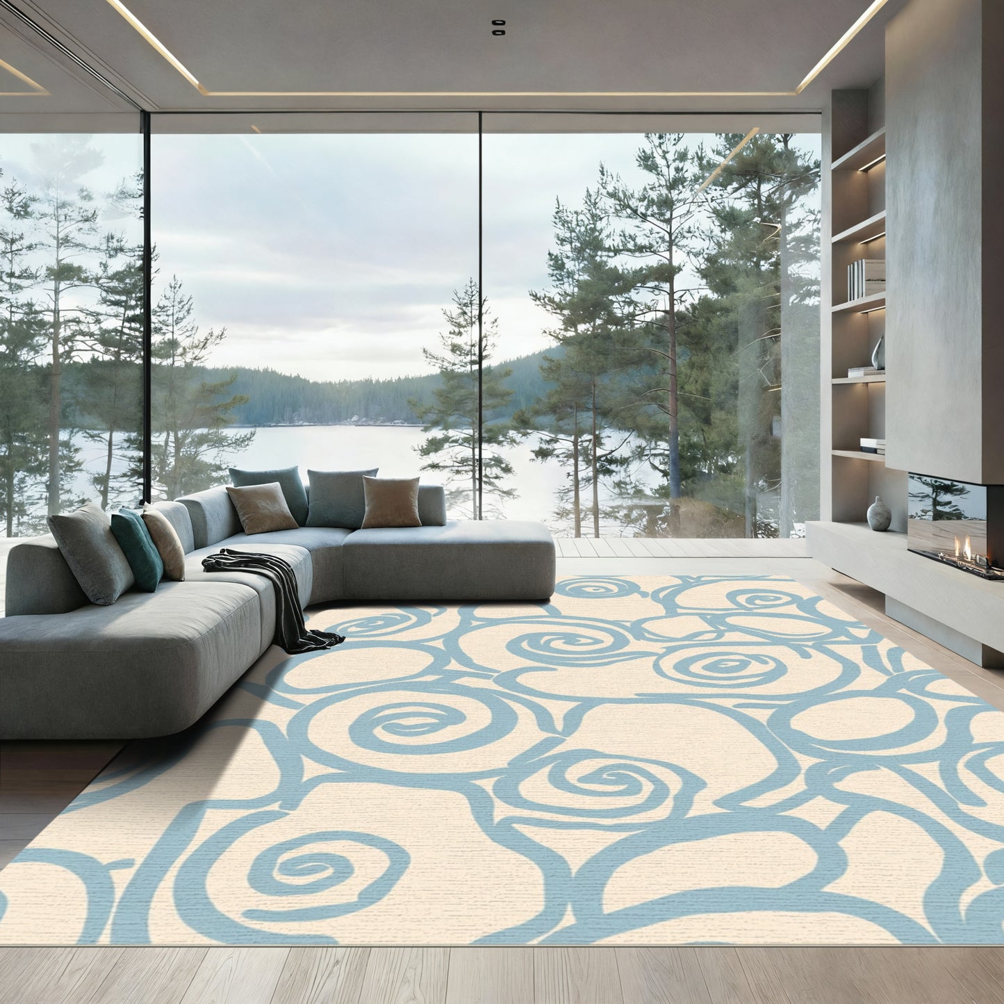 Pale Blue Swirling Abstract Forms Rug