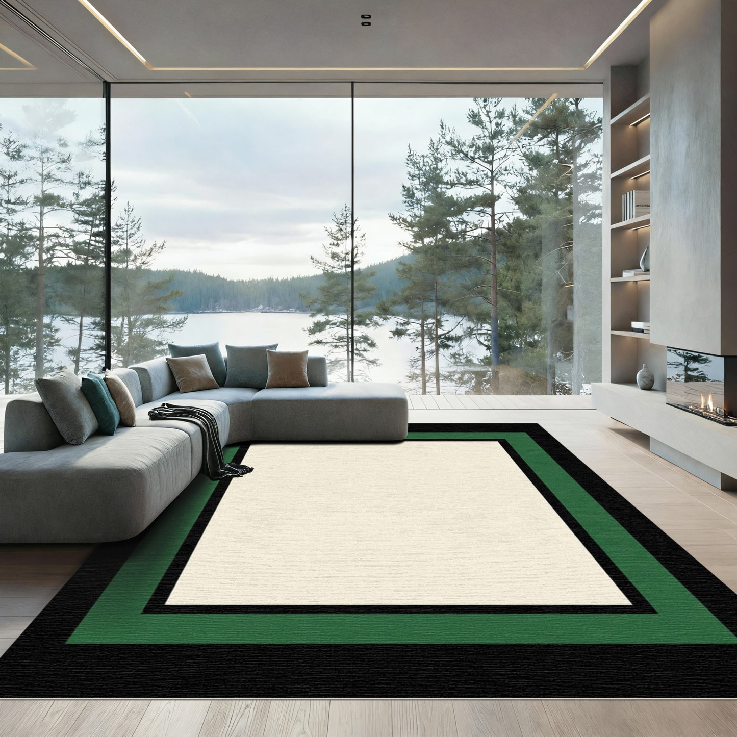 Cream Ivory Border Square Rug
