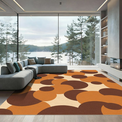 Retro Ochre Brown Circle Composition Rug