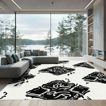 Abstract Black White Jagged Texture Rug