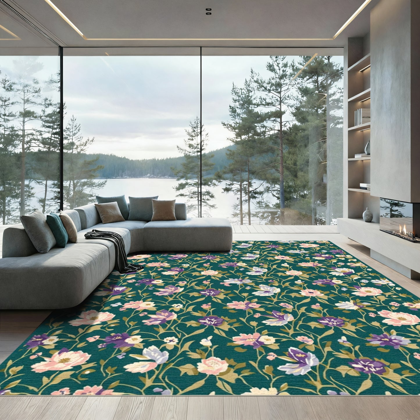 Teal Garden Floral Collage Rug