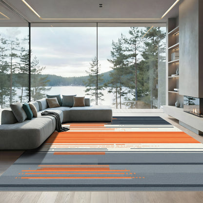 Abstract Orange Gray Stripe Sequence Rug