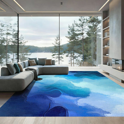 Watercolor Blue Wave Abstract Rug