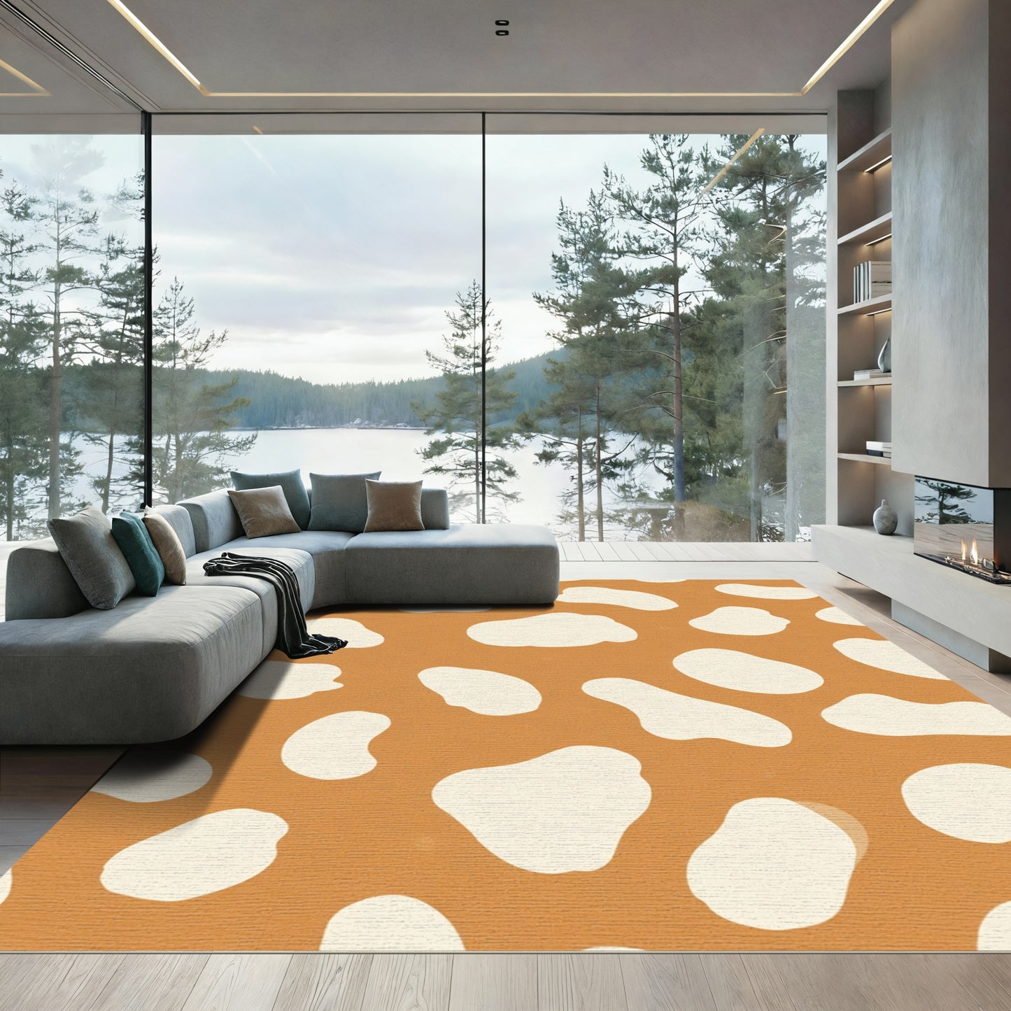 Rustic Orange Cream Blotchy Rug