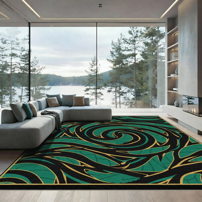 Emerald Swirl Black and Gold Rug