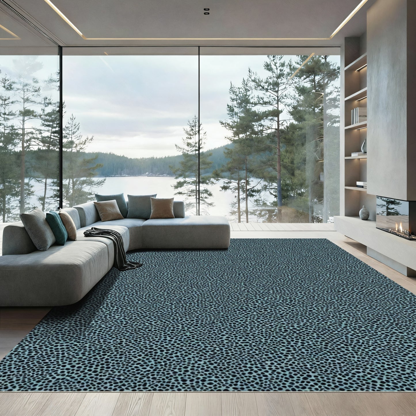 Aqua Abstract Pebble Texture Rug
