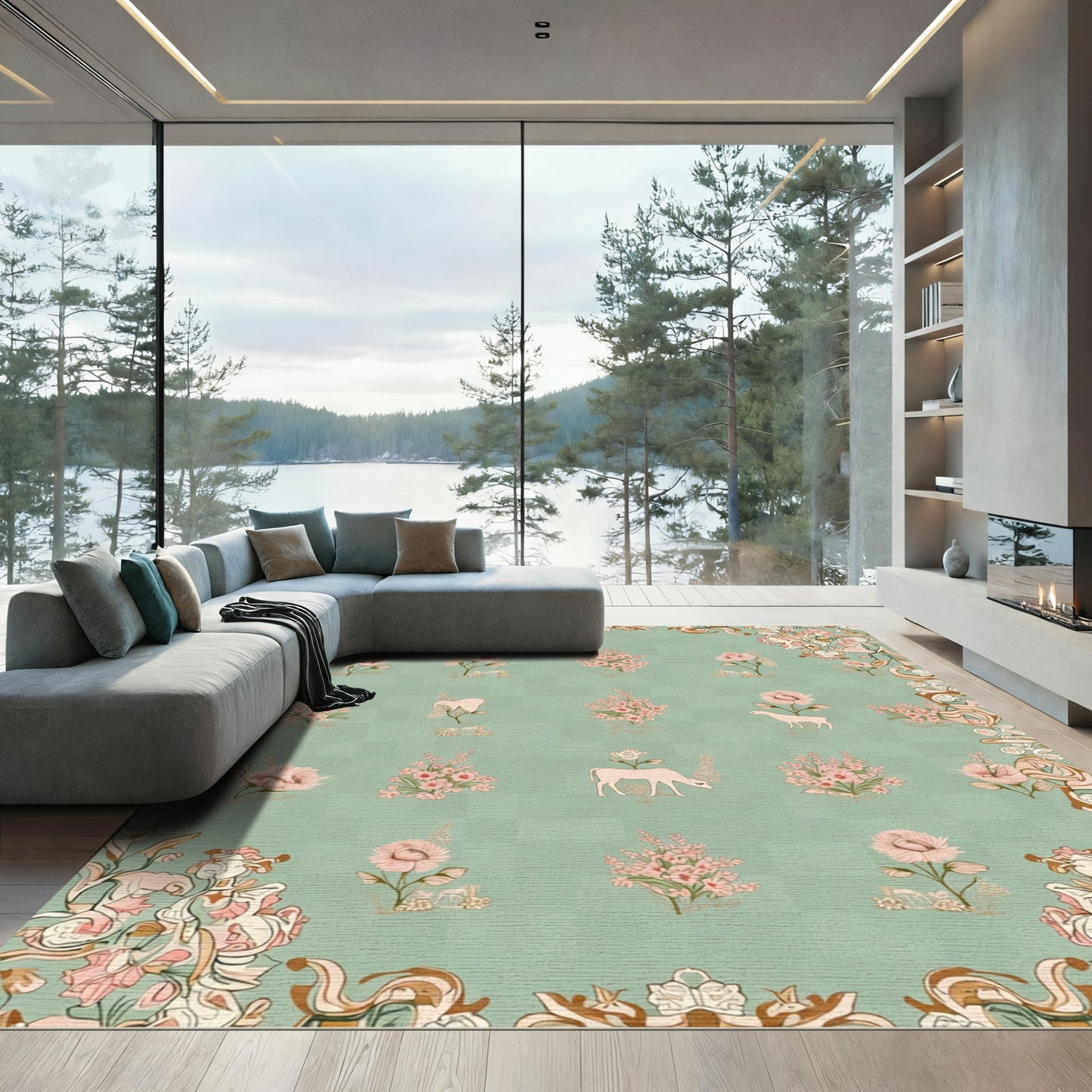 Pastel Pink Floral Livestock Illustration Rug