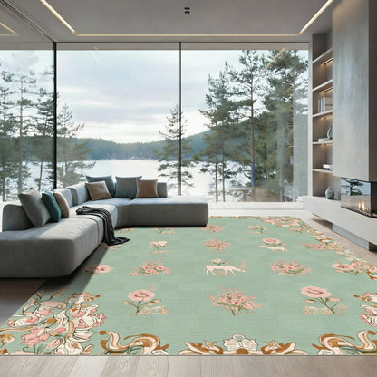 Pastel Pink Floral Livestock Illustration Rug