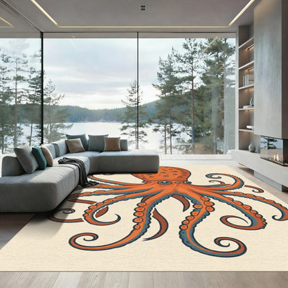 Orange Octopus With Blue Accents Rug