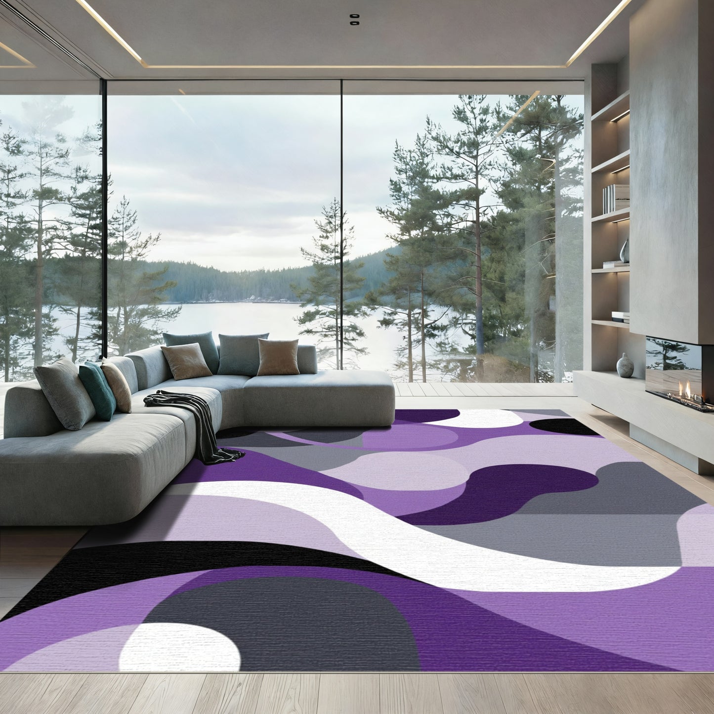 Purple Gray Abstract Wave Rug