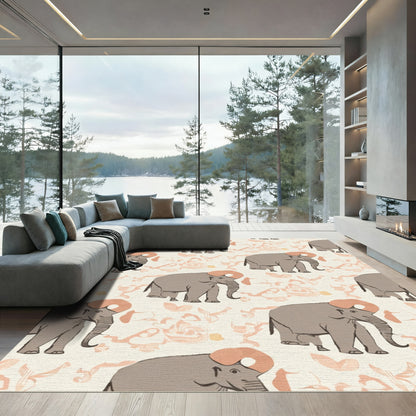 Whimsical Elephant Ivory Tropical Swirls Rug