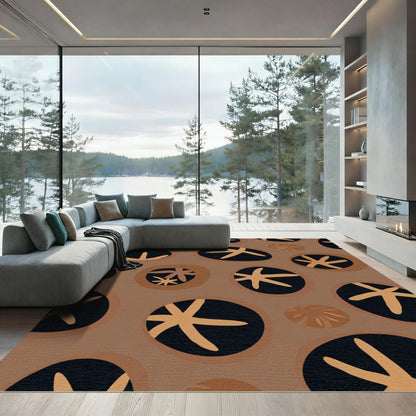 Earthy Brown Abstract Starburst Composition Rug