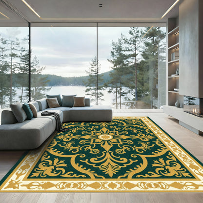 Emerald Gold Elaborate Floral Medallion Rug