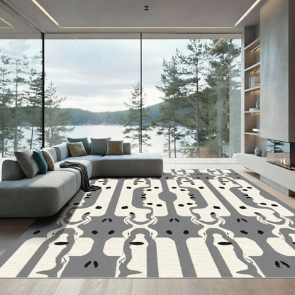 Gray Cream Abstract Figural Columns Rug