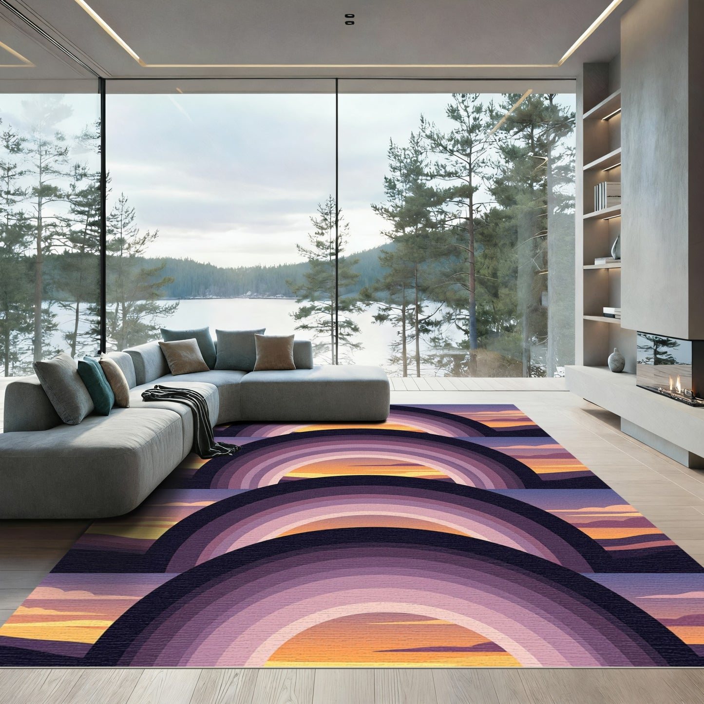 Layered Sunset Arch Gradient Rug