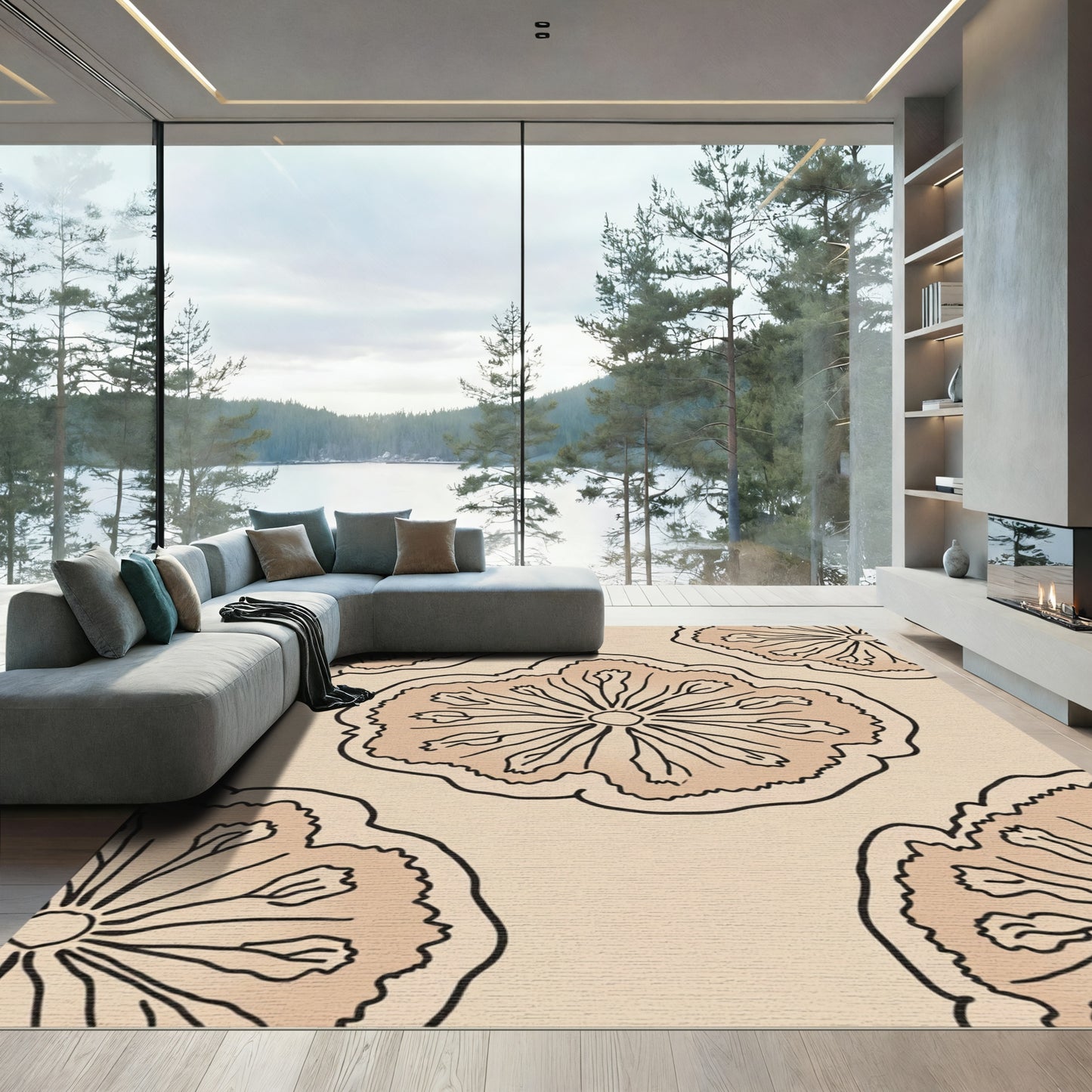 Peachy Outline Floral Medallion Rug