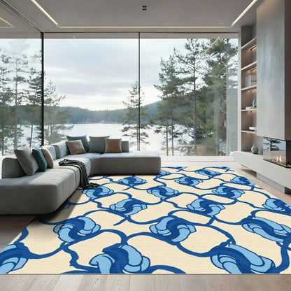 Retro Blue Swirls Cream Background Rug