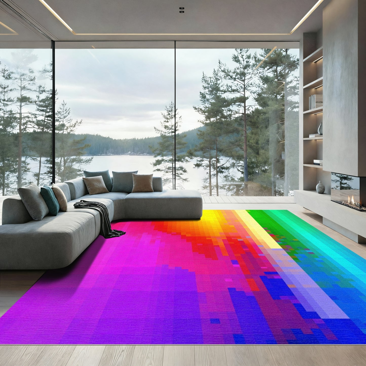 Vibrant Gradient Pixel Mosaic Rug