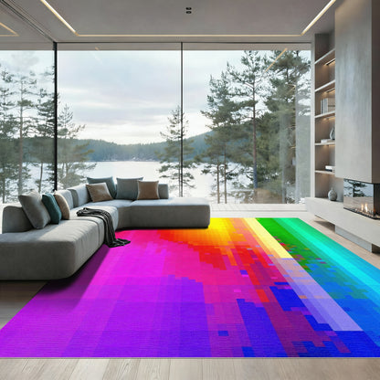 Vibrant Gradient Pixel Mosaic Rug