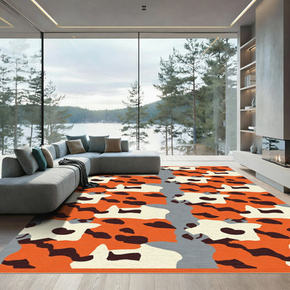 Abstract Orange Black White Camo Rug