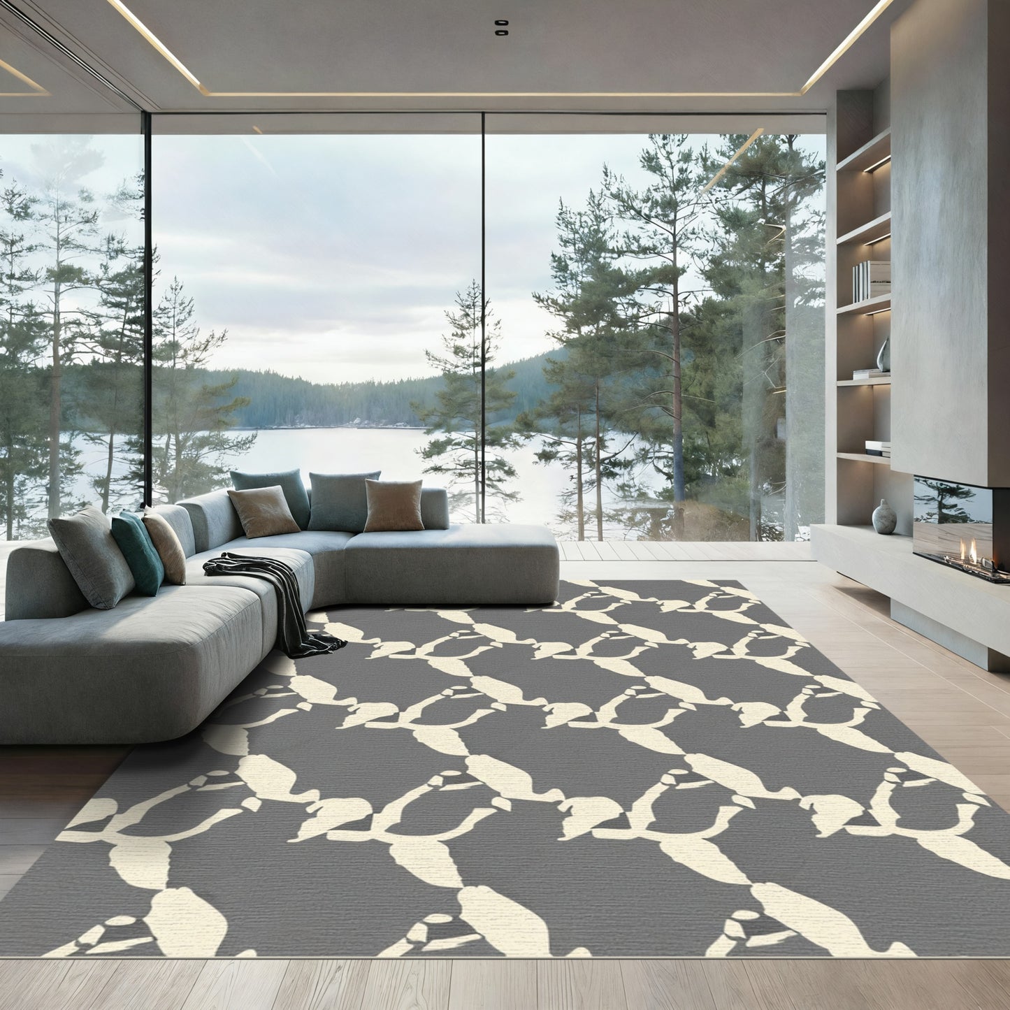 Cream Abstract Bird Wing Arrangement Rug