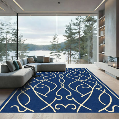 Navy Cream Intricate Intertwined Scrolls Rug