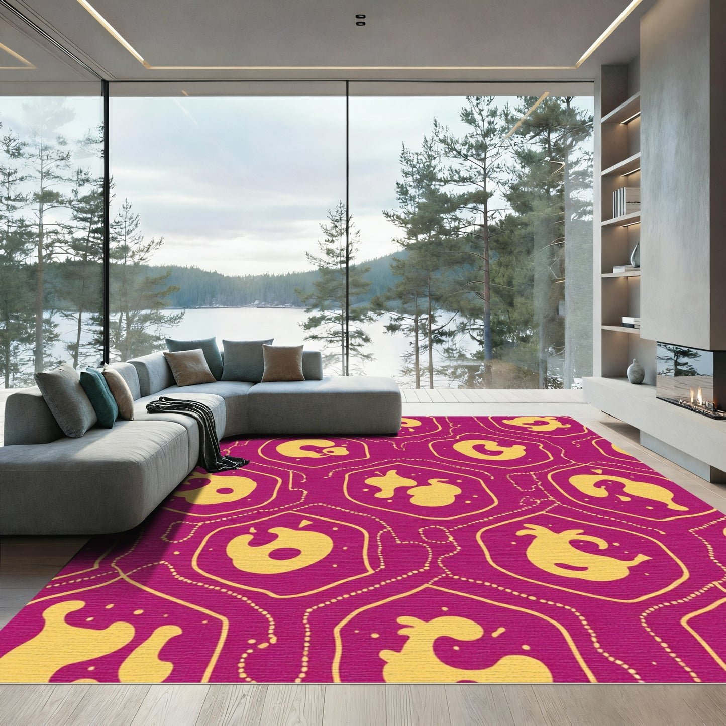 Magenta Yellow Organic Hexagon Flow Rug