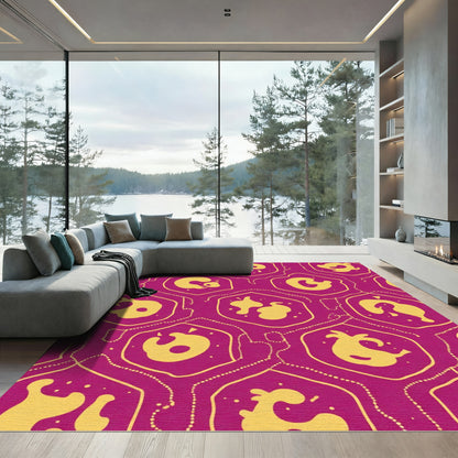 Magenta Yellow Organic Hexagon Flow Rug