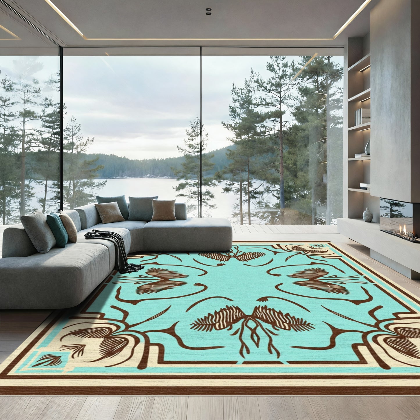 Cyan Floral Medallion Brown And Cream Rug