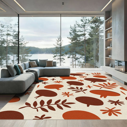 Earthy Autumnal Leaf and Seed Motif Rug