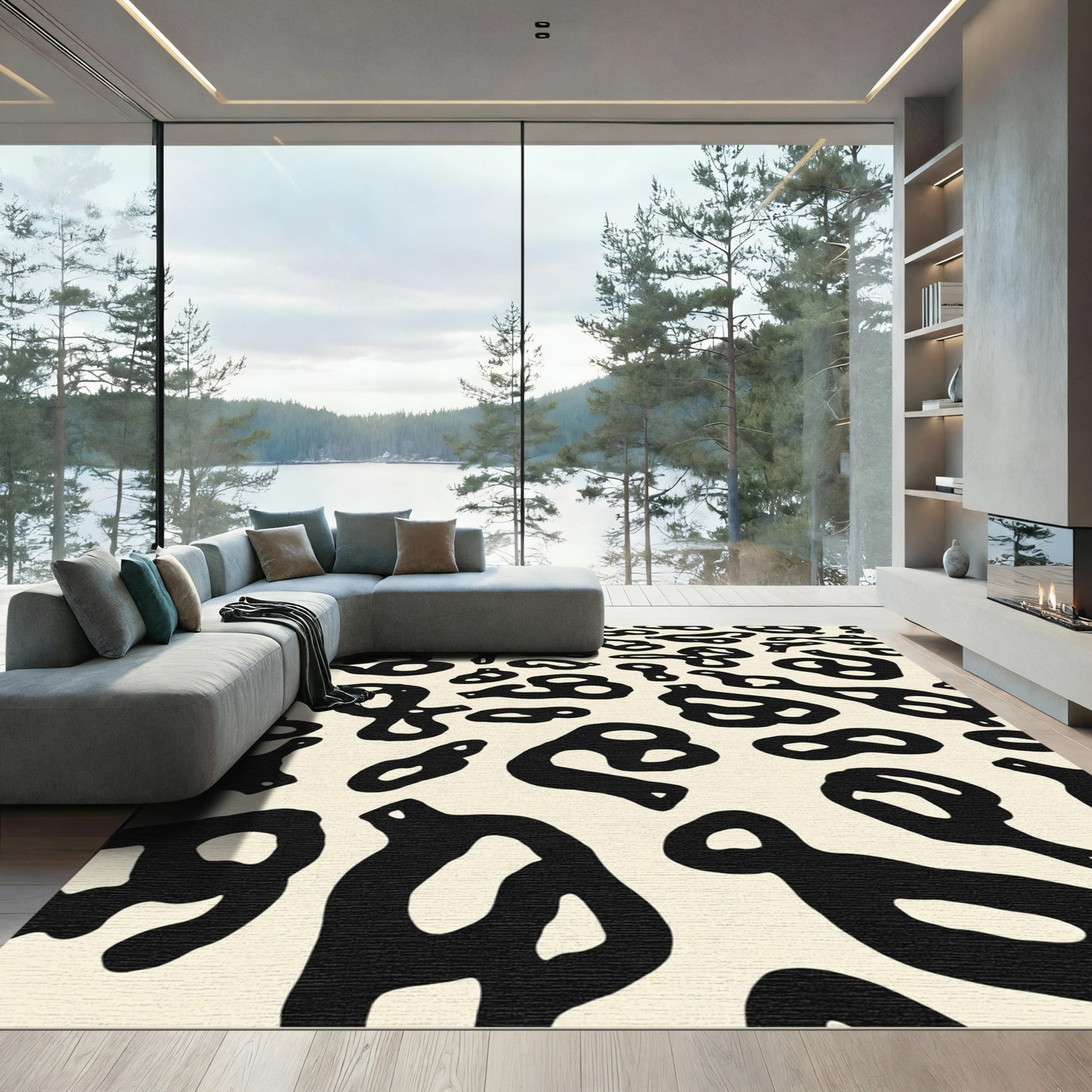 Black Organic Amorphous Shape Rug