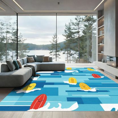 Happy Surfing Buddies Blue Waves Rug