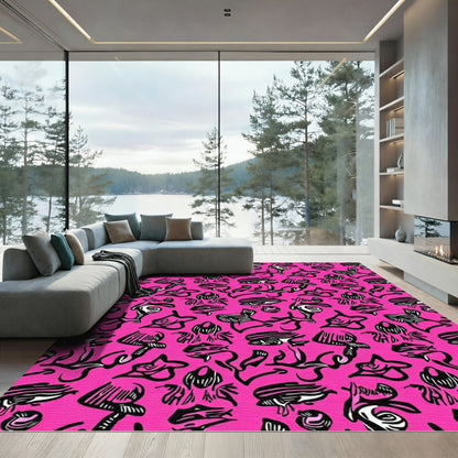 Vivid Pink Abstract Line Art Rug