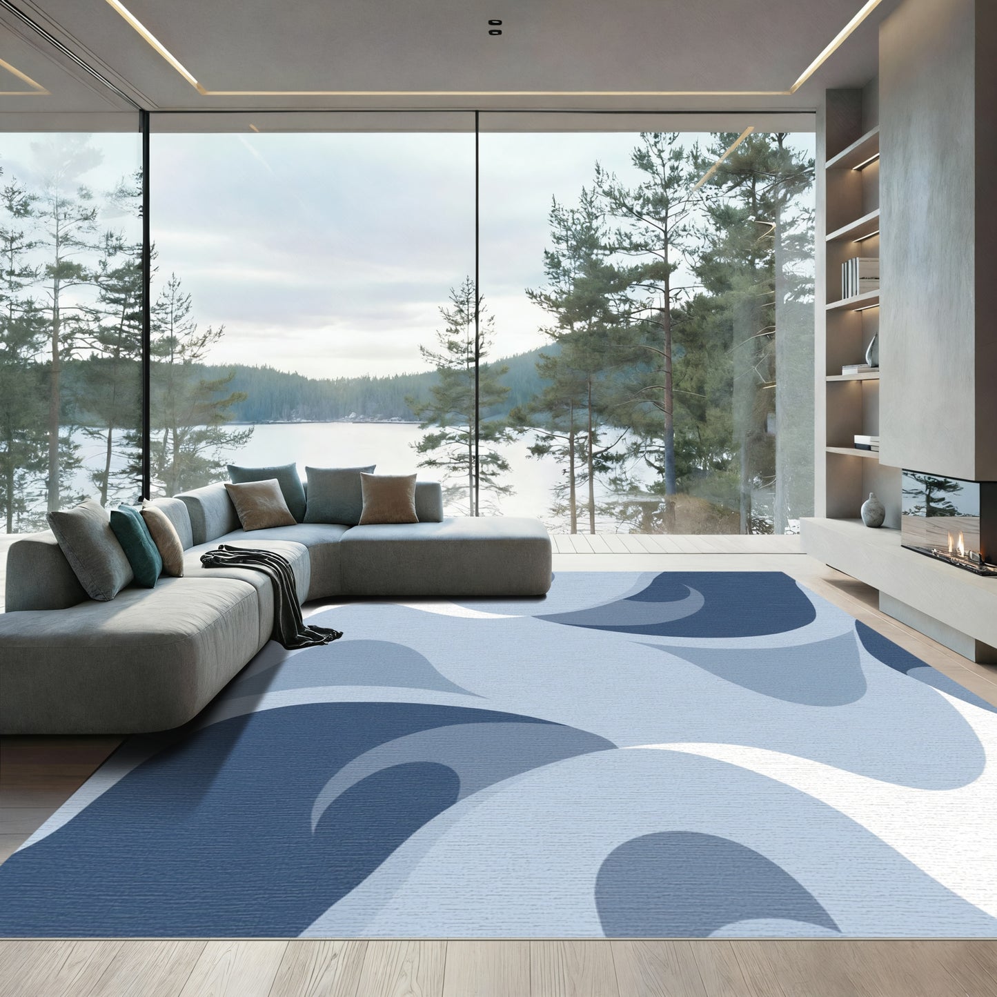Cool Blue Abstract Swirl Rug