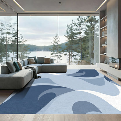 Cool Blue Abstract Swirl Rug