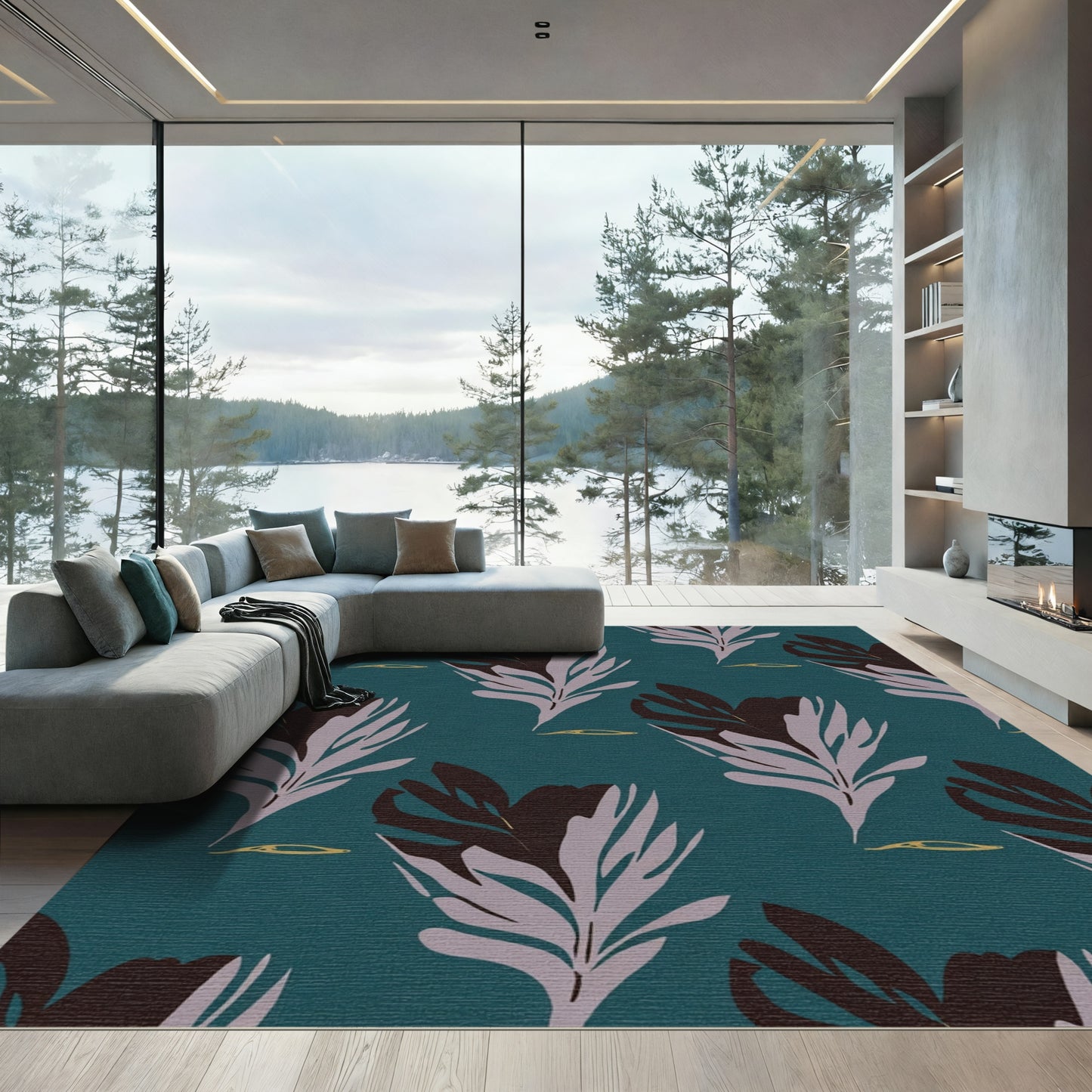 Dark Florals Amidst Teal Background Rug