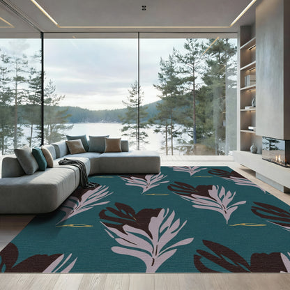 Dark Florals Amidst Teal Background Rug