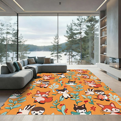 Cute Orange Woodland Animals Garden Rug