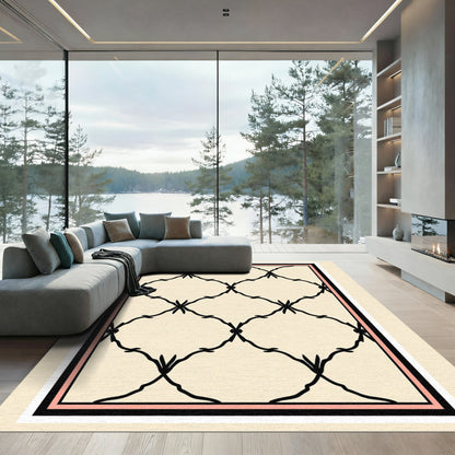 Cream Black Interlocking Vine Frame Rug