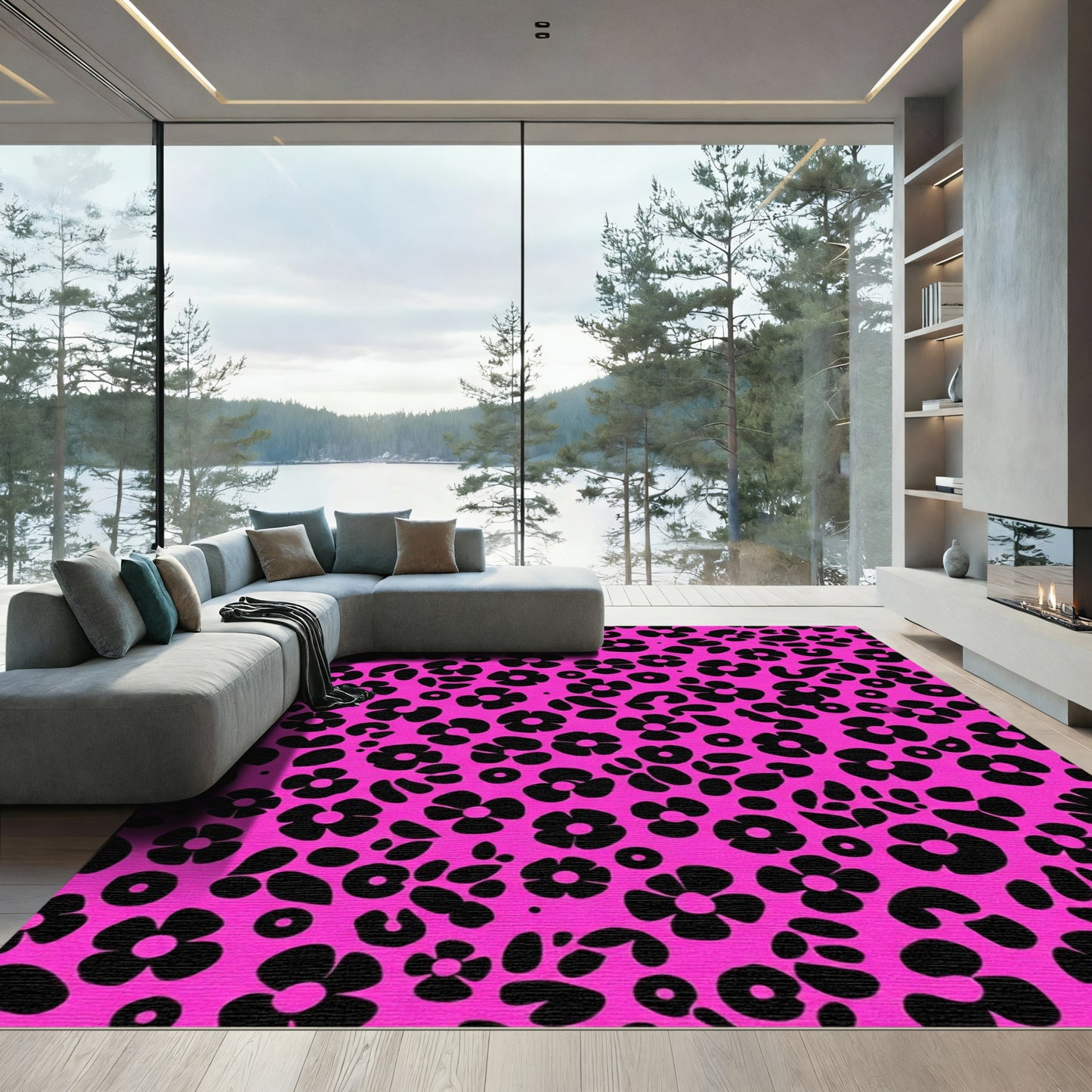 Hot Pink Floral Animal Print Rug