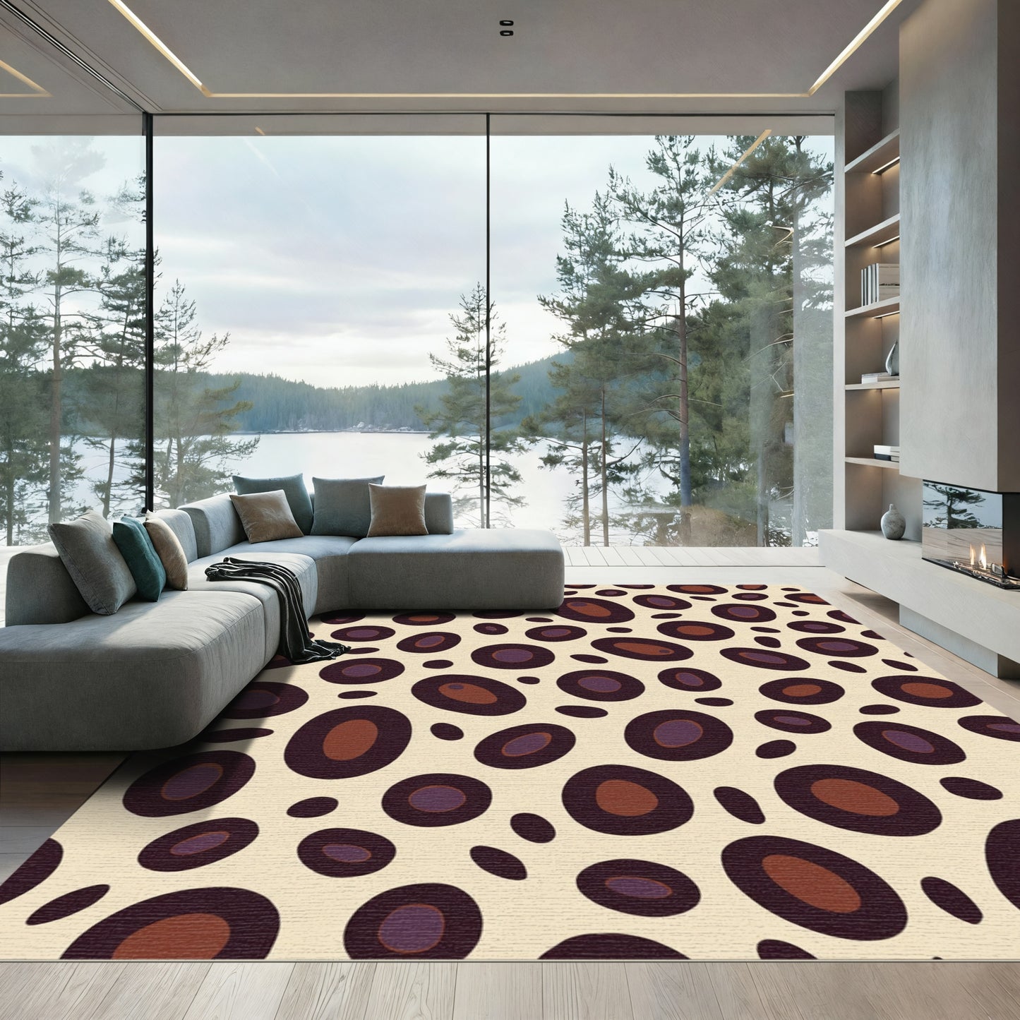 Deep Plum Brown Ovals Cream Background Rug